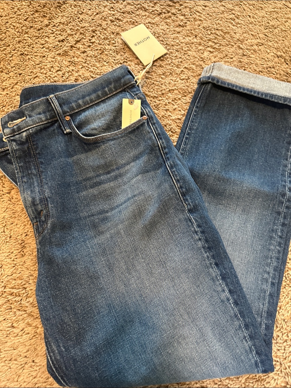 MOTHER Women’s Mid Rise Dazzler Ankle Medium Blue Straight Jeans